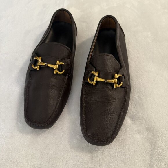 Men’s Salvatore Ferragamo Parigi Gancini Brown Leather Drivers US 9 EEE Wide - Picture 2 of 14